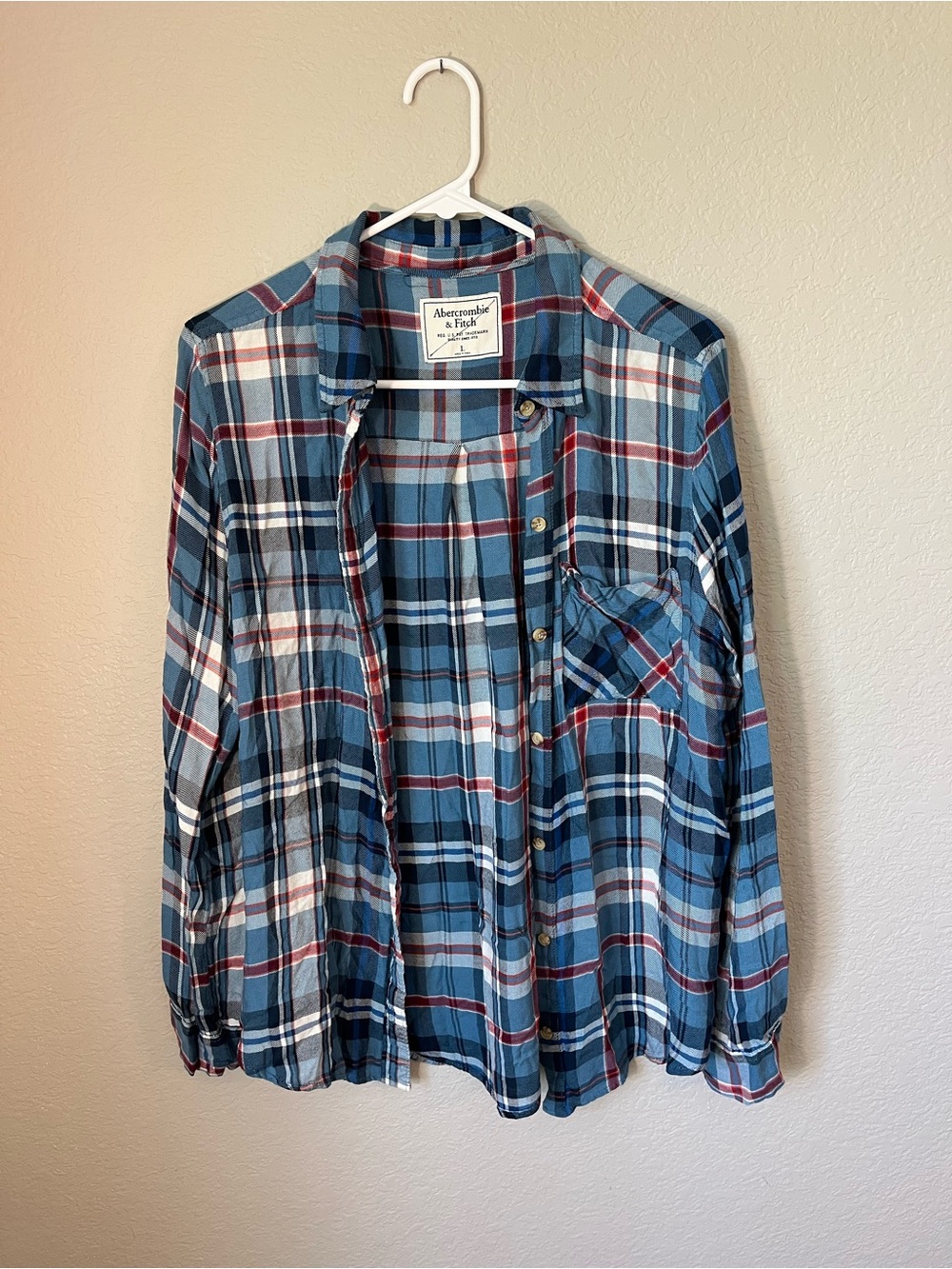 Abercrombie & Fitch Men’s L Blue Red Plaid Button Down Shirt Y2K Preppy Campus